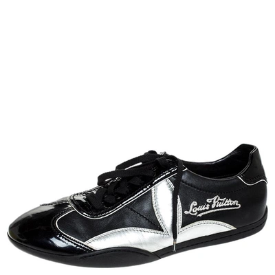 Pre-owned Louis Vuitton Black/silver Patent Leather And Leather Low Top Lace Up Sneakers Size 41