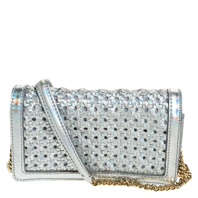 Pre-owned Stella Mccartney Silver Holographic Woven Leather Flap Crossbody Bag