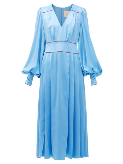 Roksanda Teruko Pleated Silk-charmeuse Midi Dress In Blue