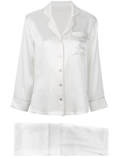 Fleur Of England Piped-edge Silk-satin Pyjamas In White