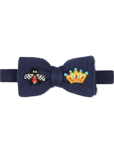 Gucci Kids' Children's Embroidered Wool Knit Bow Tie In Blue