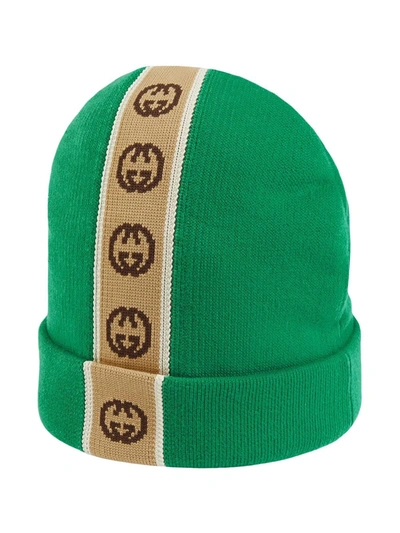 Gucci Kids' Children's Hat With Interlocking G Stripe In Green