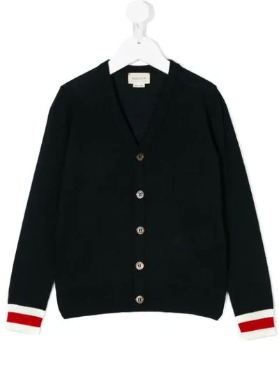 Gucci Kids' Children's Merino Cardigan With Web In Blue