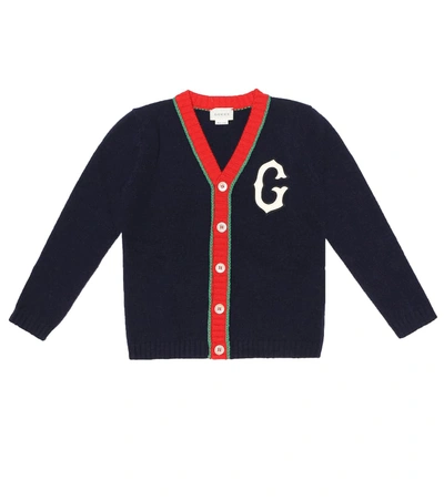 Gucci Kids' Children's Wool Cardigan With G Patch In Blue