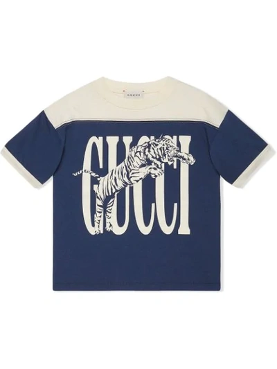 Gucci Kids' Children's T-shirt With  Tiger Print In Blue