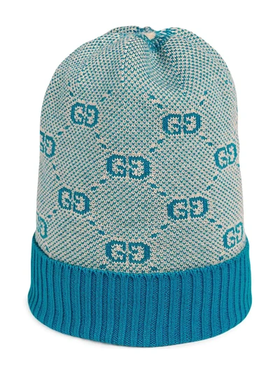 Gucci Baby Gg Wool Cotton Hat In Blue