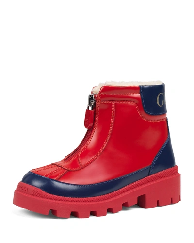 Gucci Leather Zip Front Boots, Toddler/kids In Red