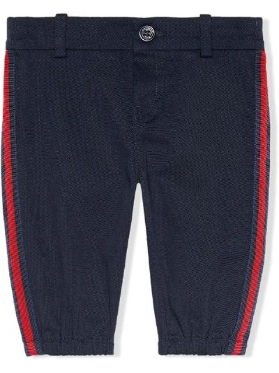 Gucci Babies' Stretch Gabardine Pants W/ Web Detail In Urban Blue