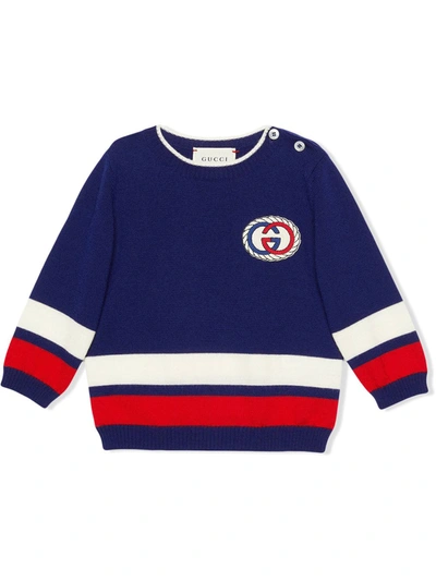 Gucci Baby Wool Jumper With Interlocking G Torchon In Blue