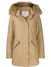 Woolrich Keystone Hooded Down Parka With Genuine Fox Fur Trim In Beige,brown