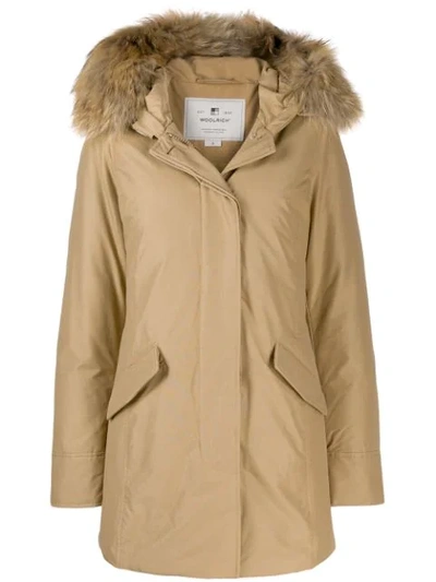 Woolrich Keystone Hooded Down Parka With Genuine Fox Fur Trim In Beige,brown