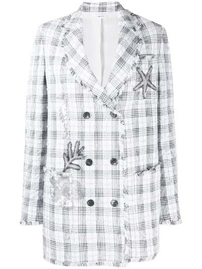 Thom Browne Double-breasted Checked Blazer In Grey