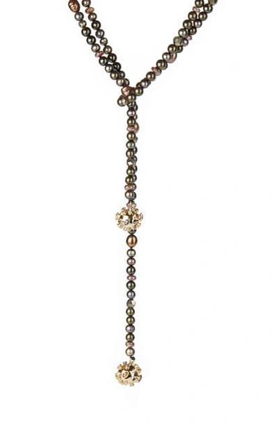 Alexis Bittar 8-12mm Pearl & Crystal Sputnik Pendant Lariat Necklace In Yellow Goldtone