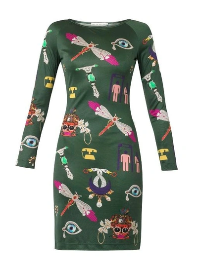 Mary Katrantzou Symbol-print Silk-jersey Dress In Forest-green