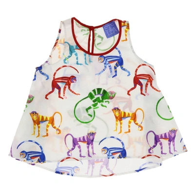 Stella Jean Kids' Top Little Girl With Monkeys In White