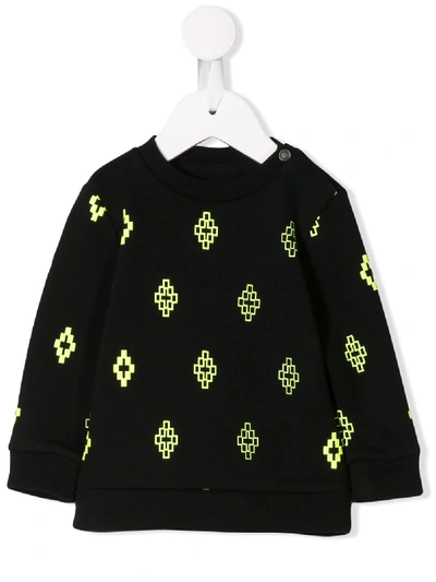 Marcelo Burlon County Of Milan Black Babyboy Sweatshirt With Neon Yellow Cross