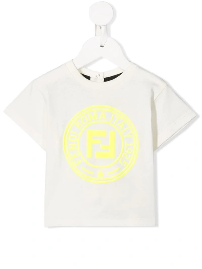 Fendi Babies' Logo Print Short Sleeve T-shirt In White