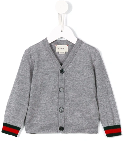 Gucci Grey Cardigan With Web Detail For Baby Boy In Grigio