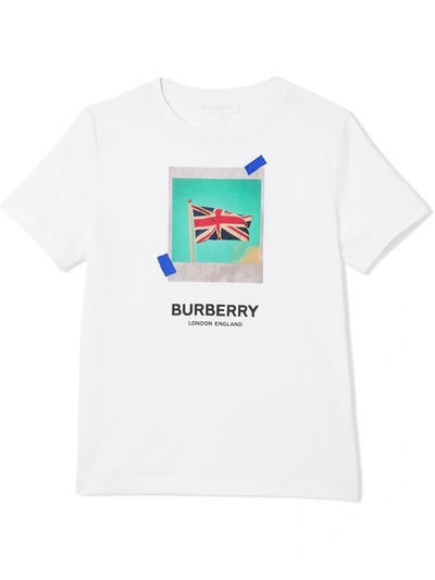 Burberry Kids' Union Jack印花t恤 In White