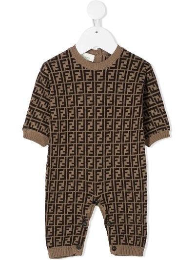 Fendi Babies' Brown Cotton/cashmere/wool Romper