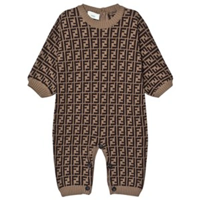 Fendi Babies' Ff Logo-print Knitted Romper In Brown