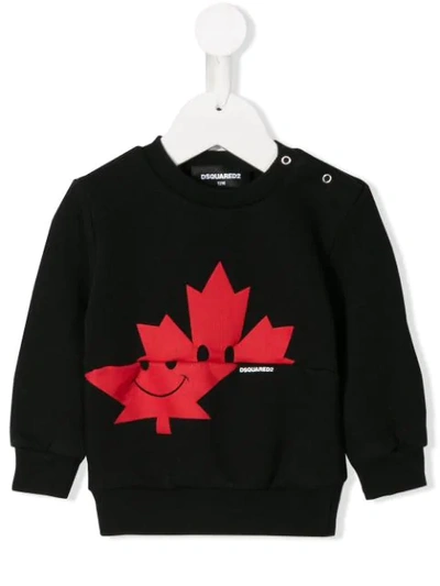 Dsquared2 Black Babyboy Sweatshirt With Red Leaf And Logo