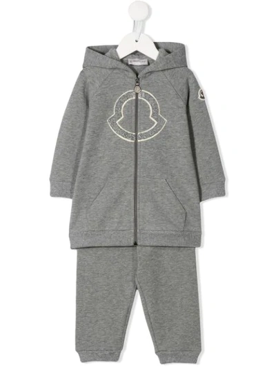Moncler Grey Tracksuit For Baby Girl With Iconic Patch