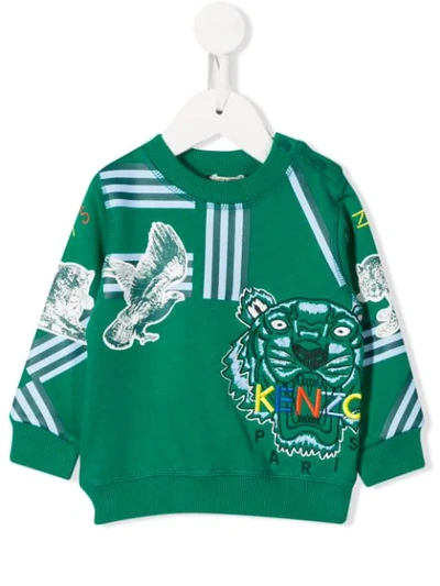 Kenzo Green Babyboy Sweatshirt With Colourful Tiger And Logo