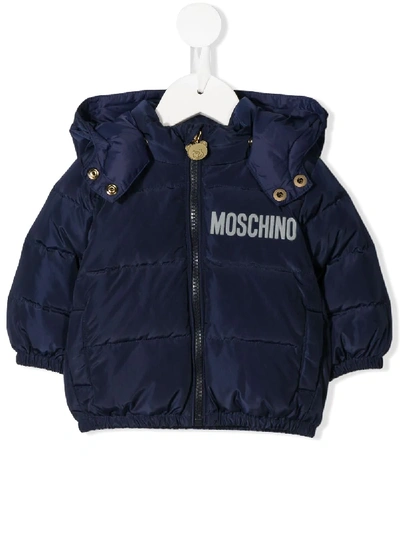 Moschino Babies' Down Jacket With Embroidery In Blu Navy