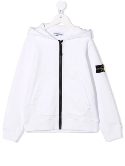 Stone Island Junior Teen Logo-patch Zip-up Hoodie In White