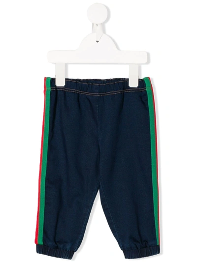 Gucci Babies' Navy Cotton Blend Track Trousers In Denim