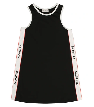 Moncler Kids' Black, White And Red Logo Stripe Dress