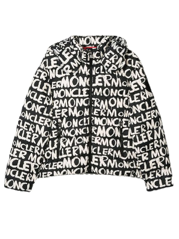 Moncler Kids' Black Goose Down Graffiti Logo Padded Jacket In Nero ...