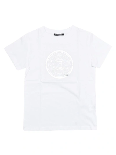 Balmain Kids' Printed Short Sleeves T-shirt In White