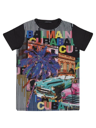 Balmain Kids' Printed Short Sleeve T-shirt In Multicolor