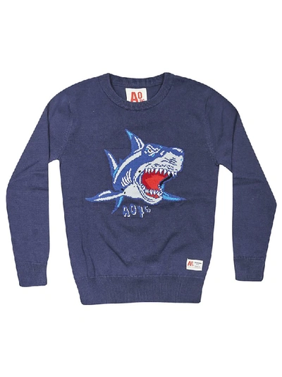 Ao76 Kids' Embroidered Shark Sweatshirt In Blue