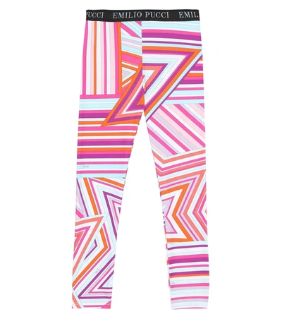 Emilio Pucci Kids' Colorful Leggings For Girl With White Logo In Multicolor