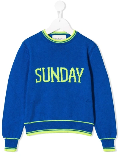Alberta Ferretti Kids' Royal Blue Sweater For Girl With Fucshia Writing In Light Blue