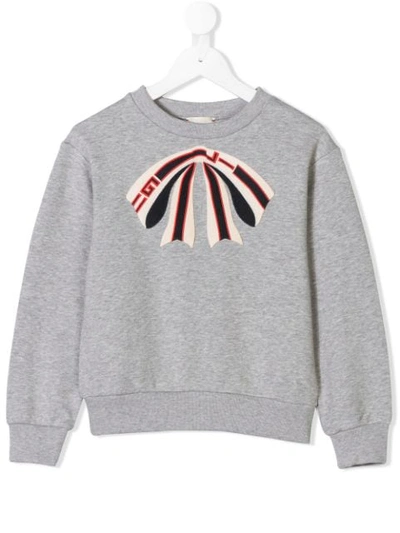 Gucci Kids' Grey Sweatshirt For Girl With Patch Shaped Like Bow
