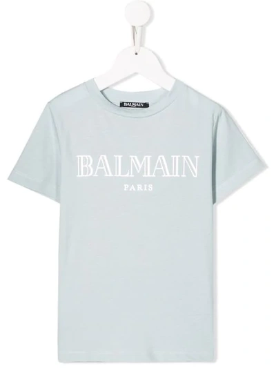 Balmain Kids' Cotton T-shirt In Celeste