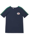 Gucci Kids' Short-sleeve Jersey T-shirt W/ Web Trim Sleeves In Blue