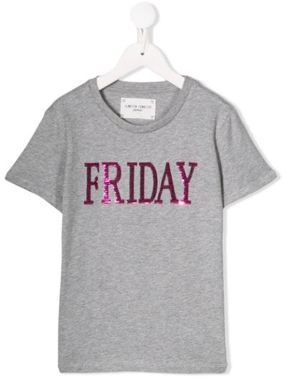 Alberta Ferretti Kids' Grey Girl T-shirt With Purple Writing