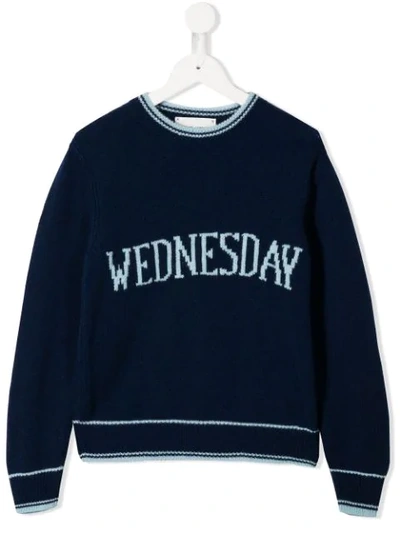 Alberta Ferretti Kids' Blue Sweater For Girl With Light Blue Writing