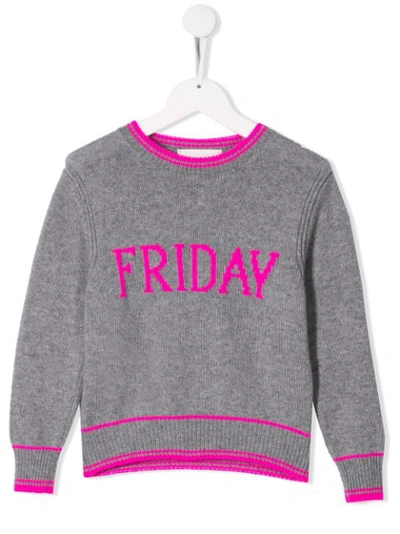 Alberta Ferretti Kids' Grey Sweater For Girl With Fucshia Writing