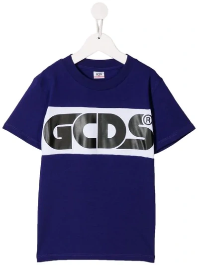 Gcds Kids' Logo Print Short Sleeve T-shirt In Purple