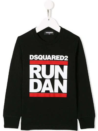 Dsquared2 Kids' Run Dan Cotton T-shirt In Nero