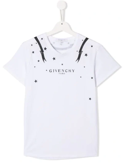 Givenchy Kids' White Girl T-shirt With Black Logo And Stars