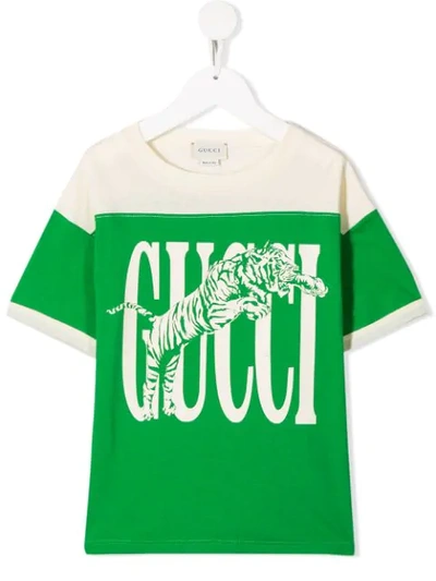 Gucci Kids' Logo Print Short Sleeve T-shirt In Green