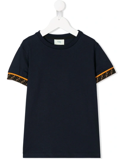 Fendi Kids' Double F Logo-trim T-shirt In Navy