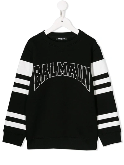 Balmain Kids' Black Cotton Blend Sweatshirt In Nero/bianco